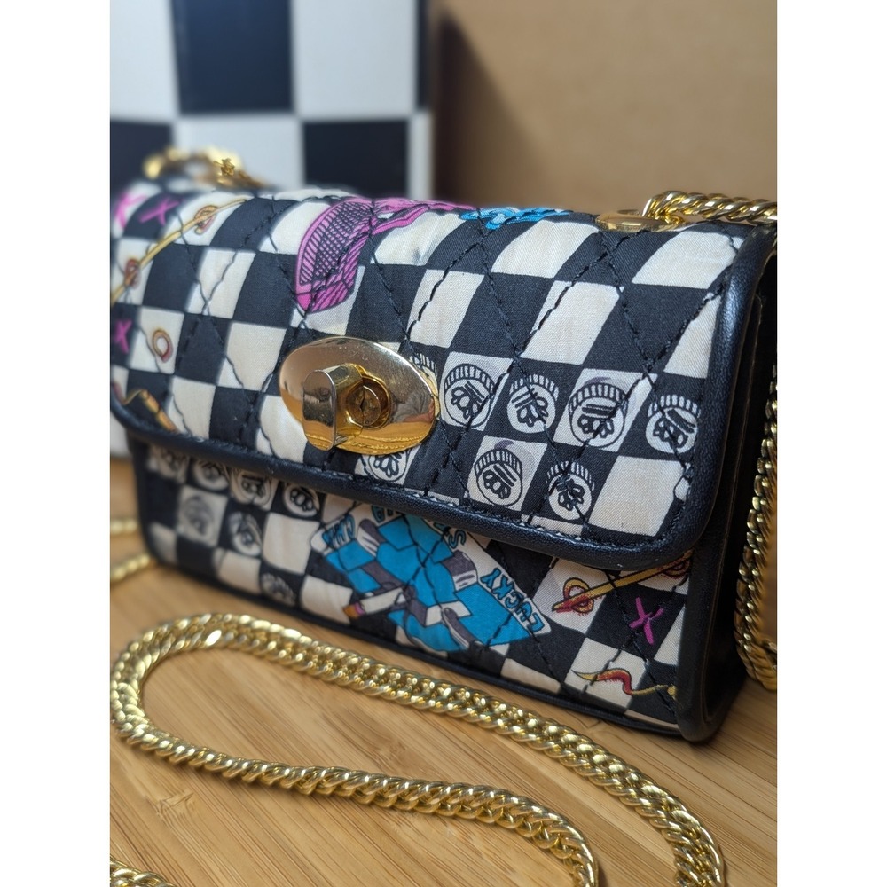Vintage Nicole Miller Purse Quilted Pop Art Deco Gaming Table Chain Strap Bag